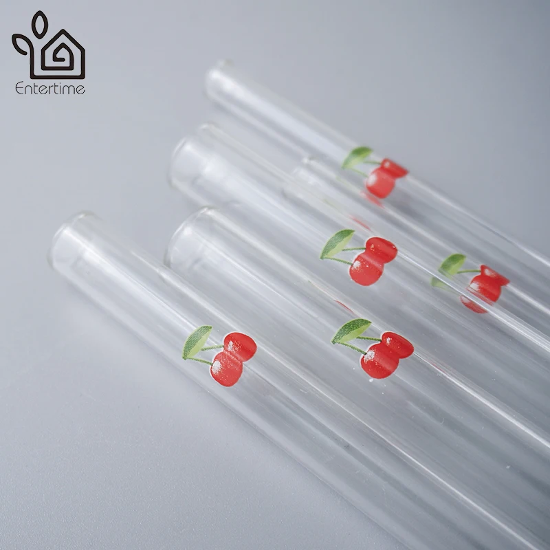 Entertime Set of 3pcs reusable printed glass straws+2 pcs cleaner brush with carry box 2sets/lot | Дом и сад