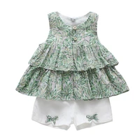 dfxd 2018 summer style children clothing set baby girls sleeveless green leaves print vest shirtshorts princess outfits 1 5y