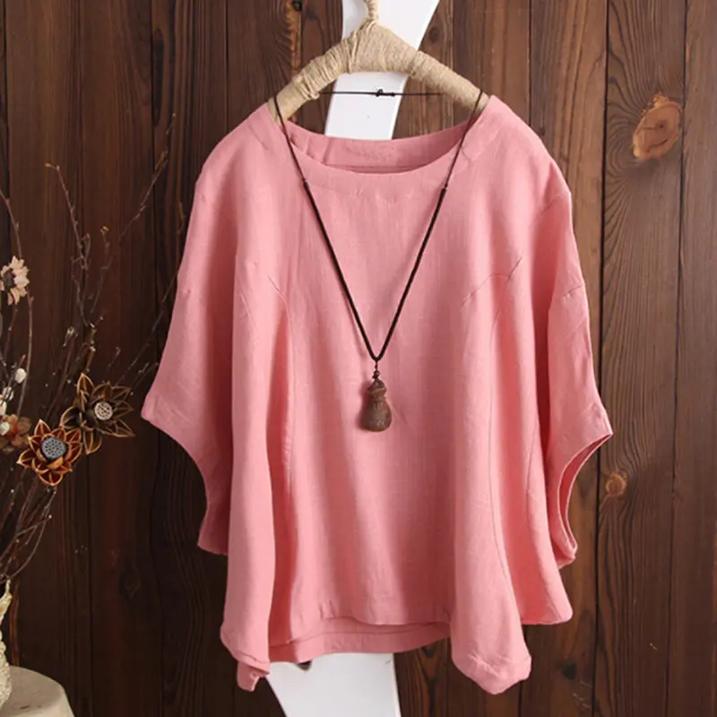 Новинка OL Топ для работы плюс размер летняя блузка женская льняная рубашка рукав