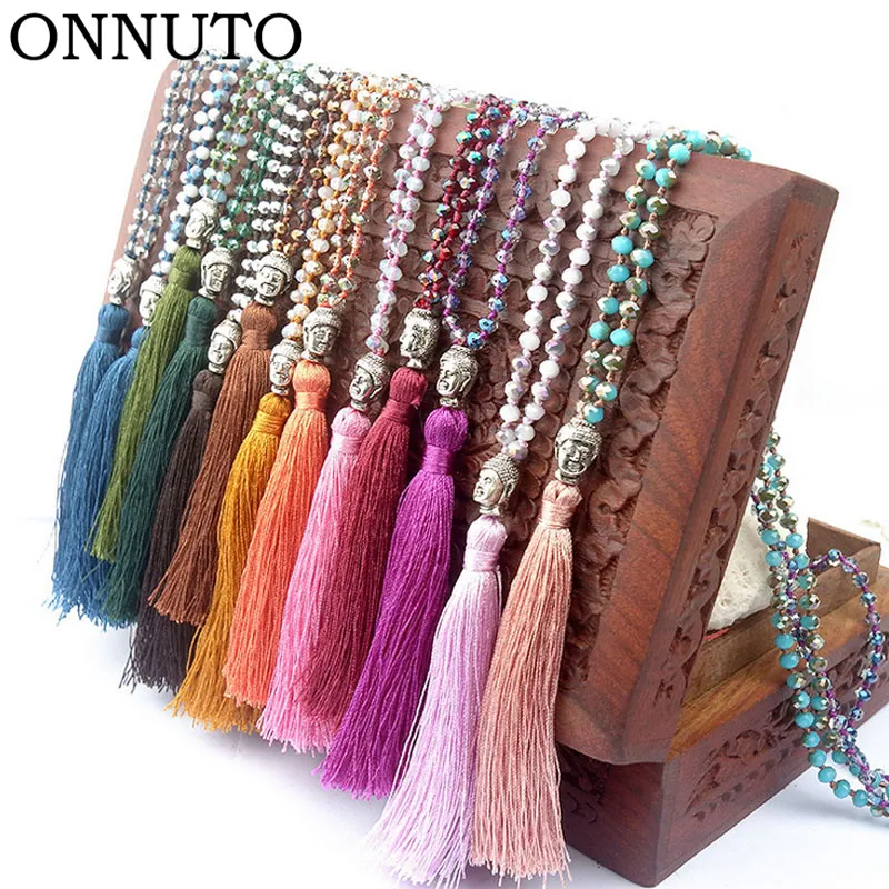 Fashion Long Tassel Necklace For Women Female Glass Crystal Beard Pendant Choker Charm Chain Knot Ladies Jewelry Bohemian | Украшения и