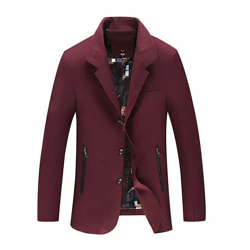 claret-red Мужской Блейзер, хлопок, большой размер L до 8XL, осень-весна, повседневный мужской пиджак цвета хаки, синий, модный, однотонный, на молнии, с карманами, мужской пиджак - Цвет: claret-red