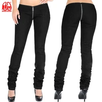 sexy denim zipper open crotch depart pencil pants punk low waist leggings jeans pants capris club dance wear fashion for women