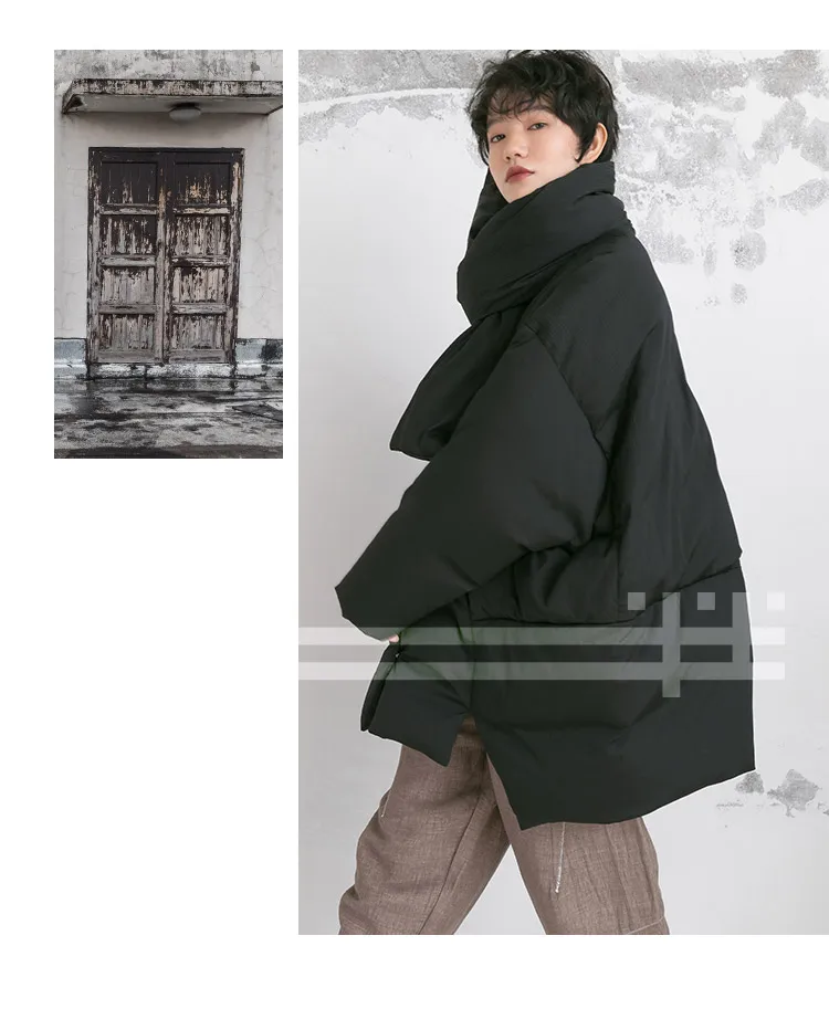 IRINAY212 Новая коллекция с шарфом двубортный oversize Асимметричный Зима белая утка подпушка куртка пальто для женщин