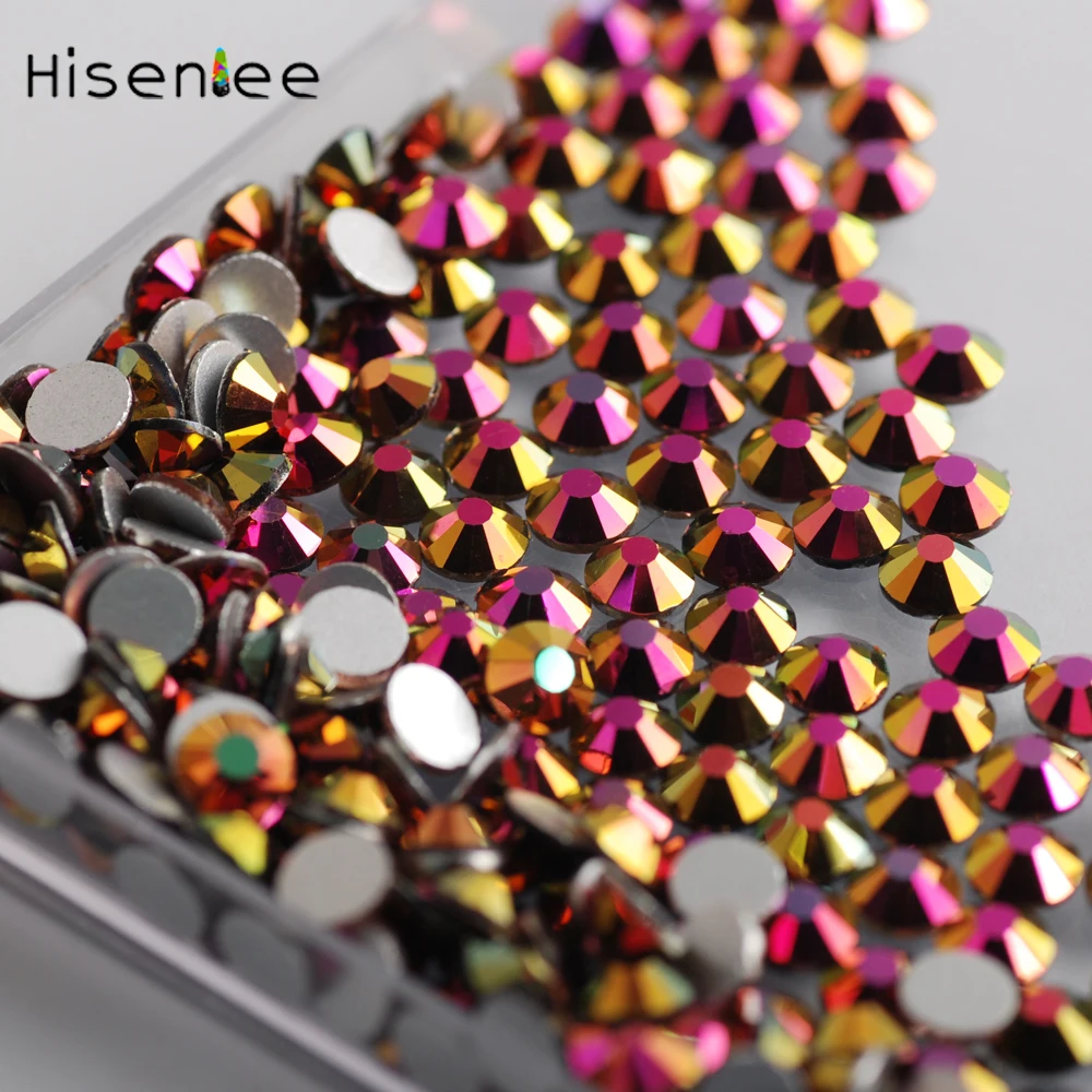 : Hisenlee Новый Цвет SS3 SS30 Золотая Роза AB стеклянные стразы для УФ гель лак ногтей