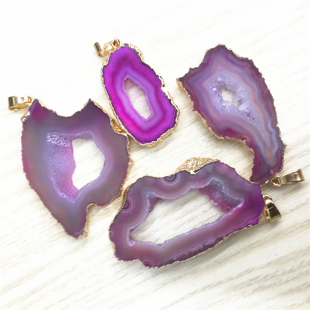 Натуральный камень бразильский гальванический Обрезной ломтик открытый красный Агаты Geode Drusy Druzys подвески для ожерелья ювелирных изделий 5 шт