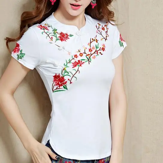 Большие размеры 5XL! 2018 Летний новый национальный стиль вышивки футболка с