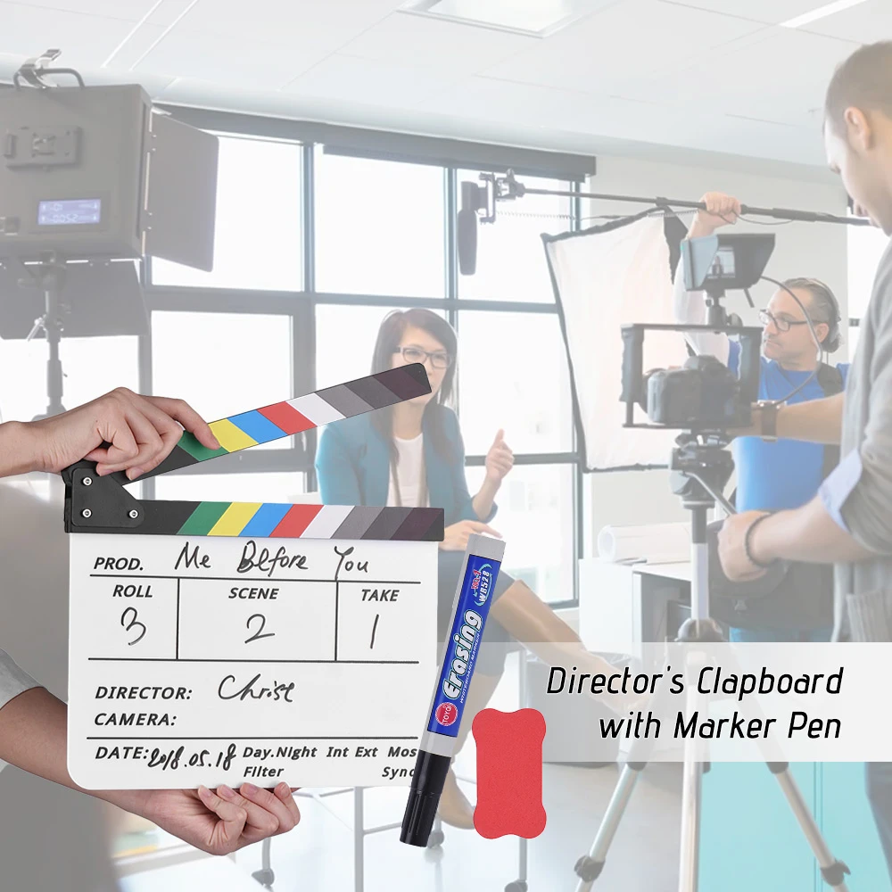 Film Director Clapper Board Movie Scene Acrylic Clapboard Dry Erase TV Movie Cut Action Scene Slate Clap With Marker Pen Eraser images - 6