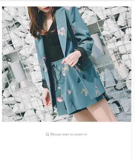 2019 OL Цветочная вышивка куртка и короткие костюмы комплект из 2 предметов шорты