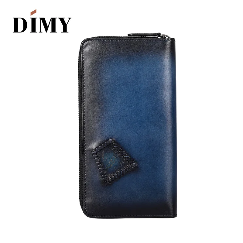DIMY 2018 мужской кошелек из натуральной кожи синяя ручная молния длинные мужские