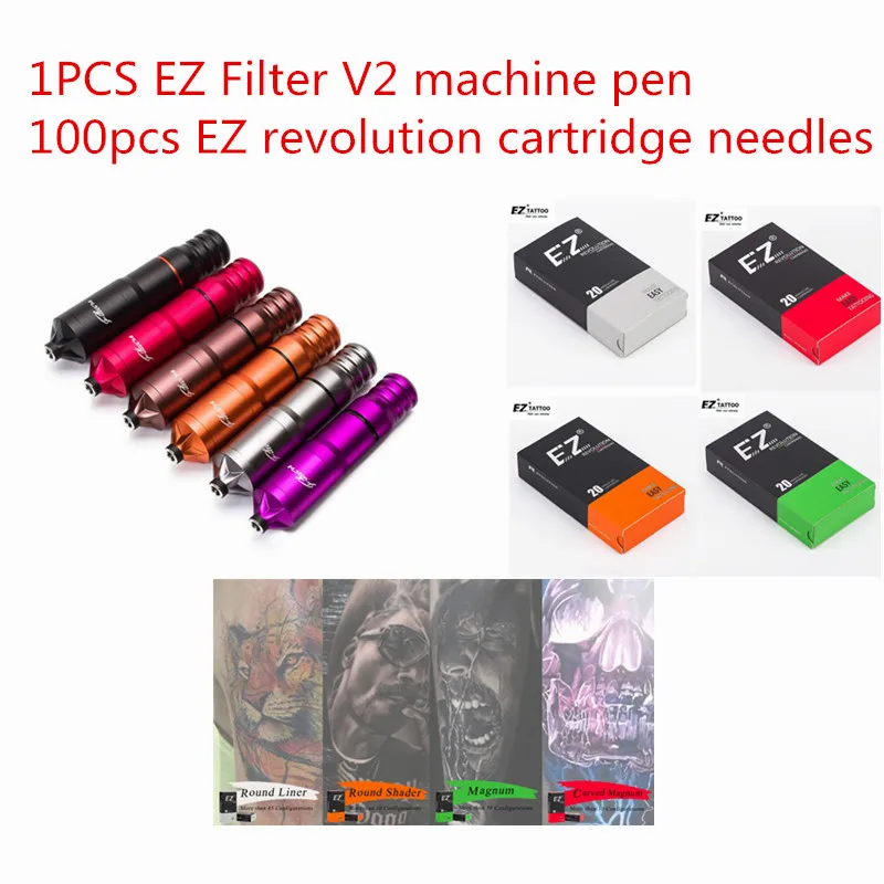 Тату-машинка EZ Filter V2 с ручкой и картриджем Revolution 100 шт. тату-иглы тату-наборы для
