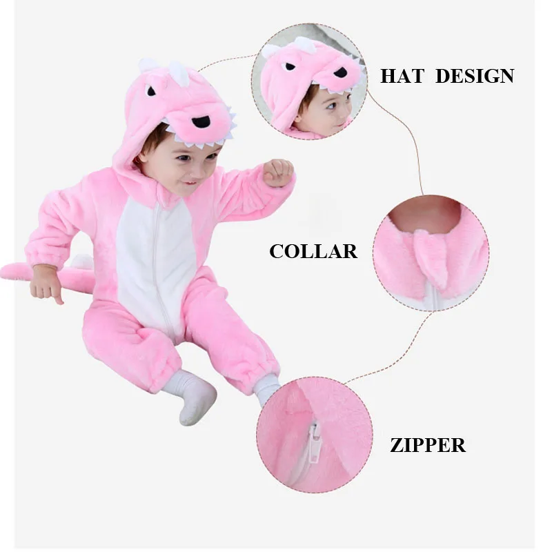 Милый 3D Динозавр комбинезон костюмы для малышей хлопок весна осень фланель