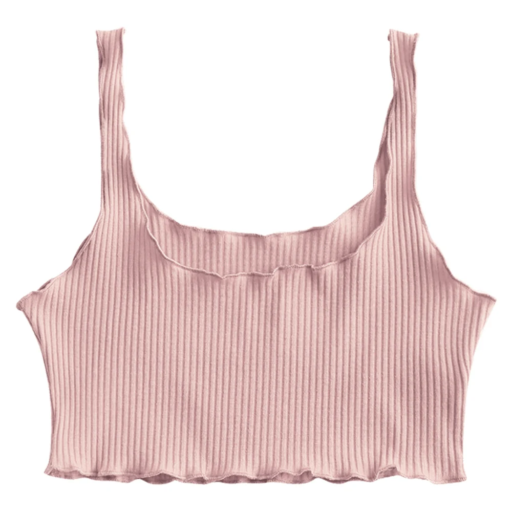 Light Pink Sovalro/Летний ребристый укороченный топ, Одноцветный Топ без косточек с u-образным вырезом, топ на бретелях, топы, уличная одежда, Женский Белый Топ, пляжные Топы - Цвет: Light Pink