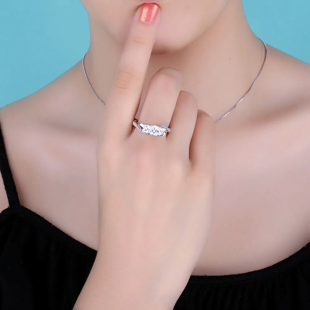 JewelryPalace витой CZ проложить группа 3 камень 0.5ct принцессы с кубического циркония обещание Свадьба Обручение кольцо стерлингового серебра 925