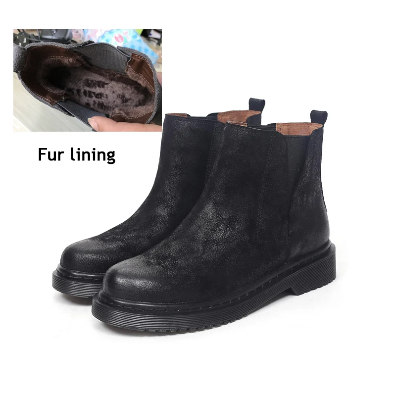 Black fur boots HZXINLIVE/Коллекция года; сезон осень-зима; женские ботильоны; ботинки «Челси» из натуральной кожи; замшевая обувь на платформе; короткие ботинки на меху - Цвет: Black fur boots