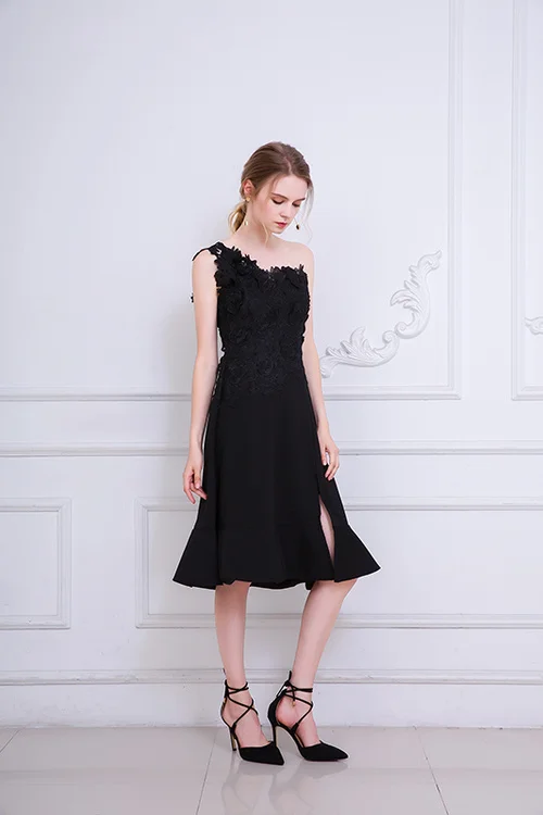 Платье средней длины с вышивкой для женщин черное платье свадебной