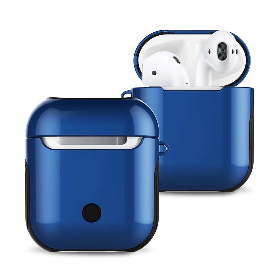 Для AirPods 2 чехол Bluetooth беспроводной Чехол для наушников для Apple защитный чехол для AirPods Глянцевая УФ-кожа аксессуары зарядная коробка - Цвет: Blue