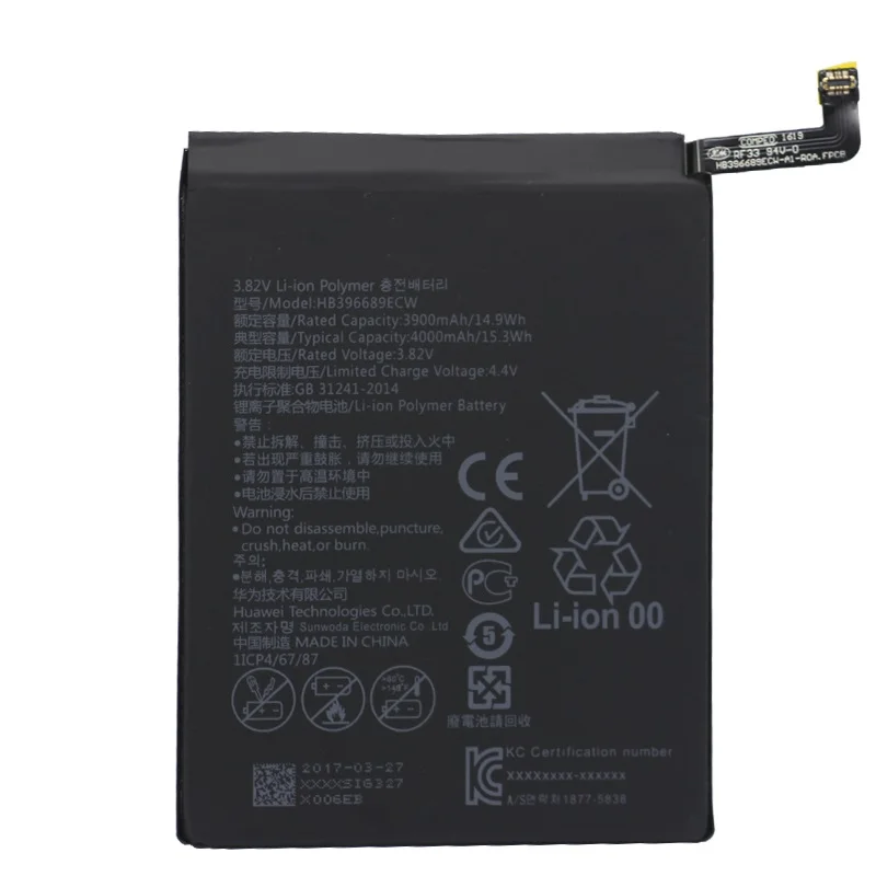 

Сменный аккумулятор HB396689ECW для Huawei Mate 9 Mate9, 4000 мА · ч