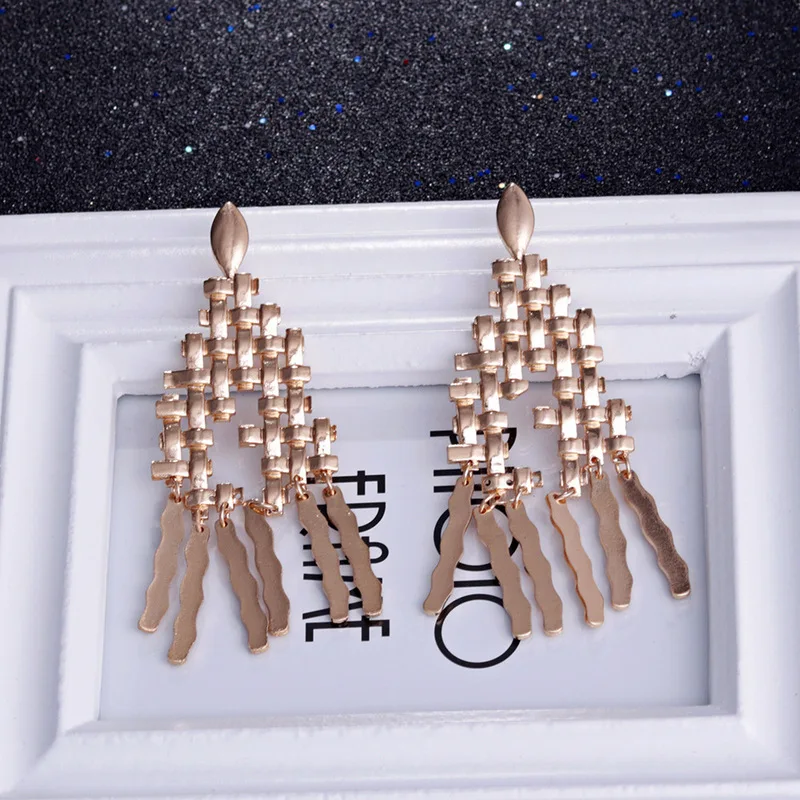 Female Ethnic Retro Metal Drop Earrings Punk Rock Brincos Hollow Alloy Weave Dangle for Women Party Statement Jewelry | Украшения и