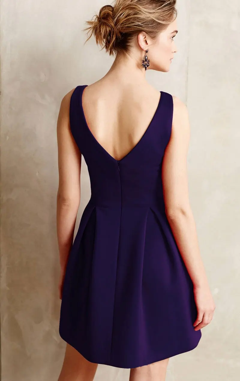 ZTVitality Solid V Neck Sleeveless Backless Women Dresses Sexy Slim Vestido De Festa Fashion Vintage Party Dress Elegant Pleated|fashion women