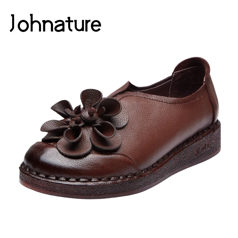 Женская обувь на плоской подошве Johnature весенне-осенняя однотонная из натуральной
