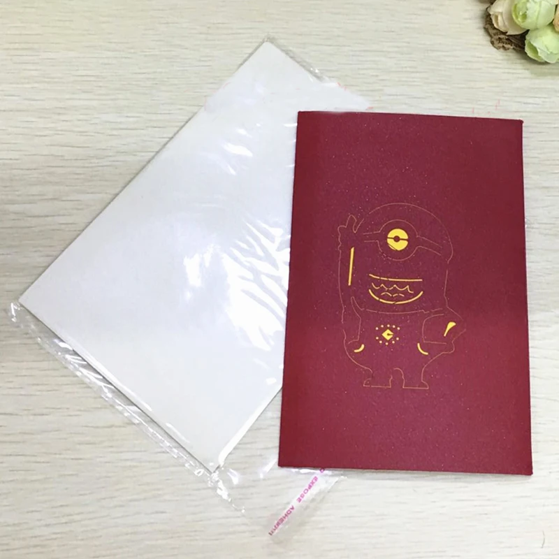 1pcs Sample Minions Postcard Greeting Gift Cards Kraft Kirigami 3D Handmade Pop Up Laser Cut with Envelope Kids Birthday Gifts | Дом и сад