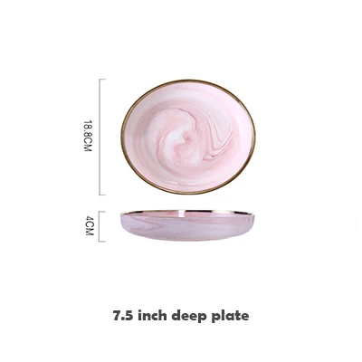 7.5 Inch Deep Plate 1 шт., розовое Мраморное керамическое обеденное блюдо, тарелка для риса, салата, лапши, миска для супа, фарфоровая тарелка, наборы посуды, посуда, кухонный инструмент - Цвет: 7.5 Inch Deep Plate