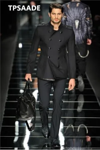 Мужской двубортный пиджак черный с уникальным дизайном свадебный для жениха