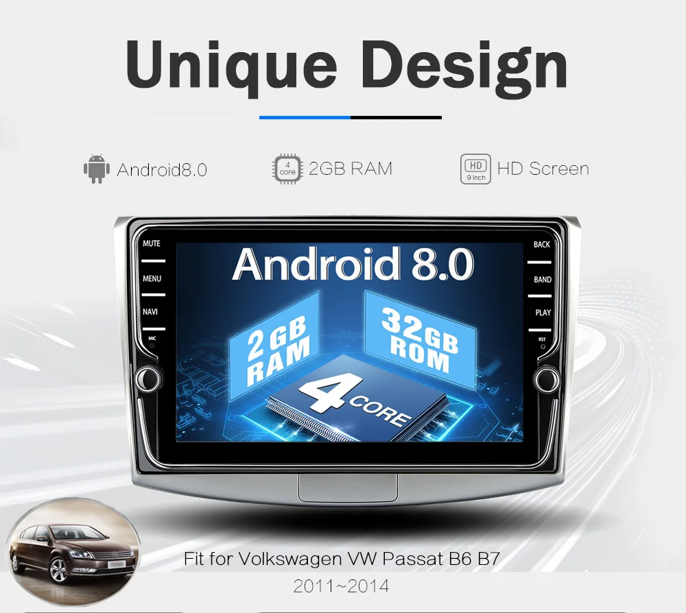 Funrover 2G+32ROM 2 din автомагнитолы For Volkswagen Passat 7 2010- GPS Android 8.0 aвтомагнитола магнитола автомагнитолы Андроид для Фольксваген Пассат 7 B7 аксессуары штатная магнитола автомобильная мультимедиа