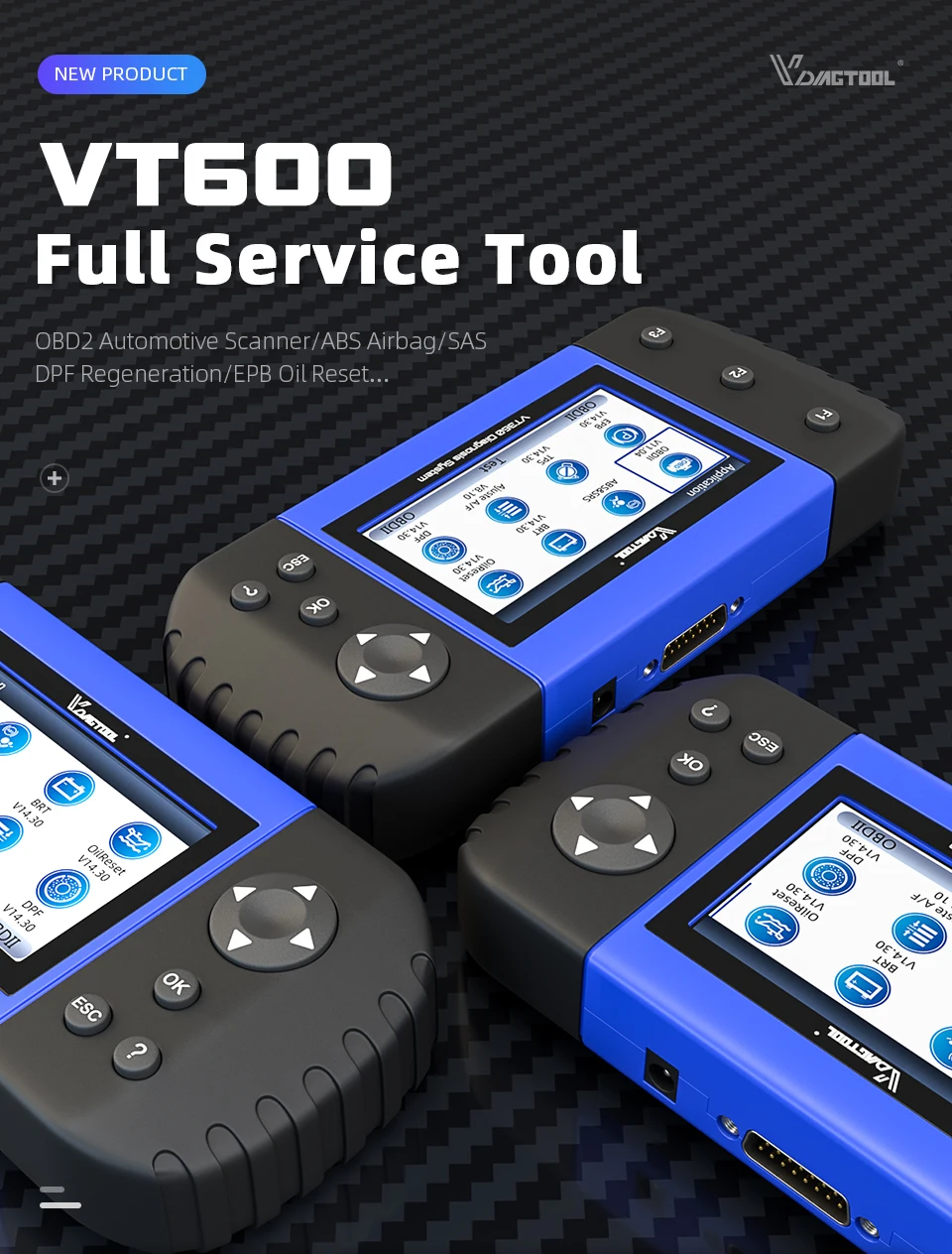 VDIAGTOOL VT600 ключ программист OBD2 автомобильный сканер диагностический инструмент двигатель ABS SRS EPB масло Сервис Сброс инжектор кодирования