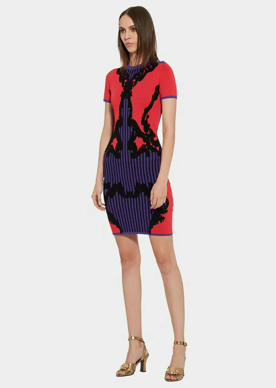 2018 Patchwork jacquard Women fashion Club dress O-Neck short sleeve Elegant Celebrity evening party Bandage bodycon dresses | Женская