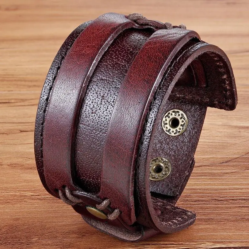 Браслет TYO из искусственной кожи с двойными застежками черный и коричневый 18-20 см