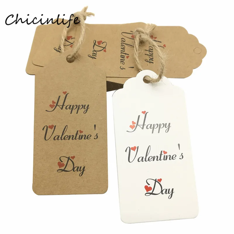 

Chicinlife 50pcs/lot Happy Valentine's Day Paper Tag Label DIY Craft Decoration Hanging Card
