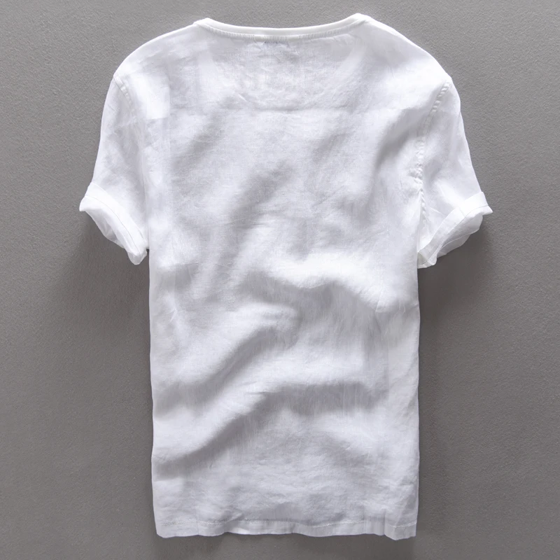 Round neck print letters short sleeve pure linen t shirt men summer casual t-shirt men white thin flax tshirt mens camiseta 3XL