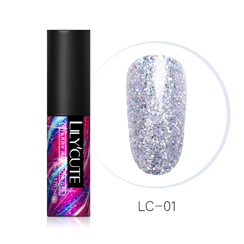 Starry LC-01 LILYCUTE 5 мл Блестящий УФ Гель-лак с блестками Блестящий голографический мерцающий отмачивающийся Гель-лак для дизайна ногтей маникюрный лак - Цвет: Starry LC-01