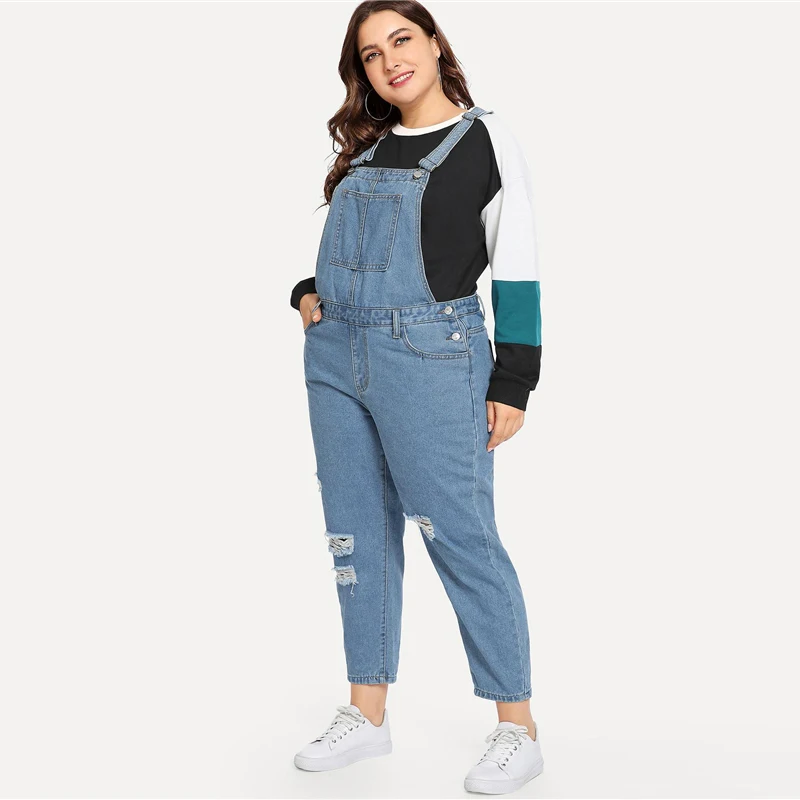 Dotfashion, джинсовые комбинезоны размера плюс, синие, с рваной деталью, для женщин,, осенняя одежда, повседневные, простые, женские, весенние, модные комбинезоны
