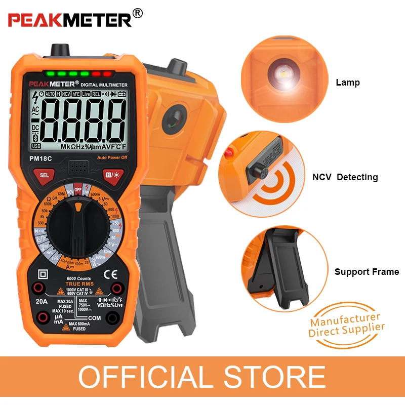 

Digital Multimeter PEAKMETER PM18C True RMS AC/DC Voltage Resistance Meter PM890D Capacitance Frequency Temperature NCV Tester
