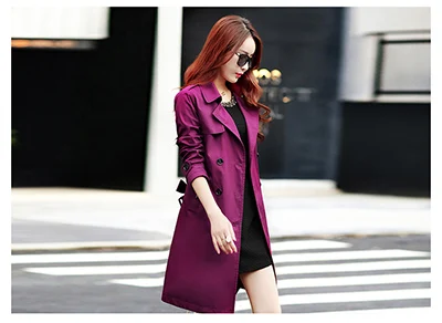 Fuchsia Harajuku Тонкий двубортный плащ средней длины новая Корейская версия большого размера весна осень пальто женское z27 - Цвет: Fuchsia
