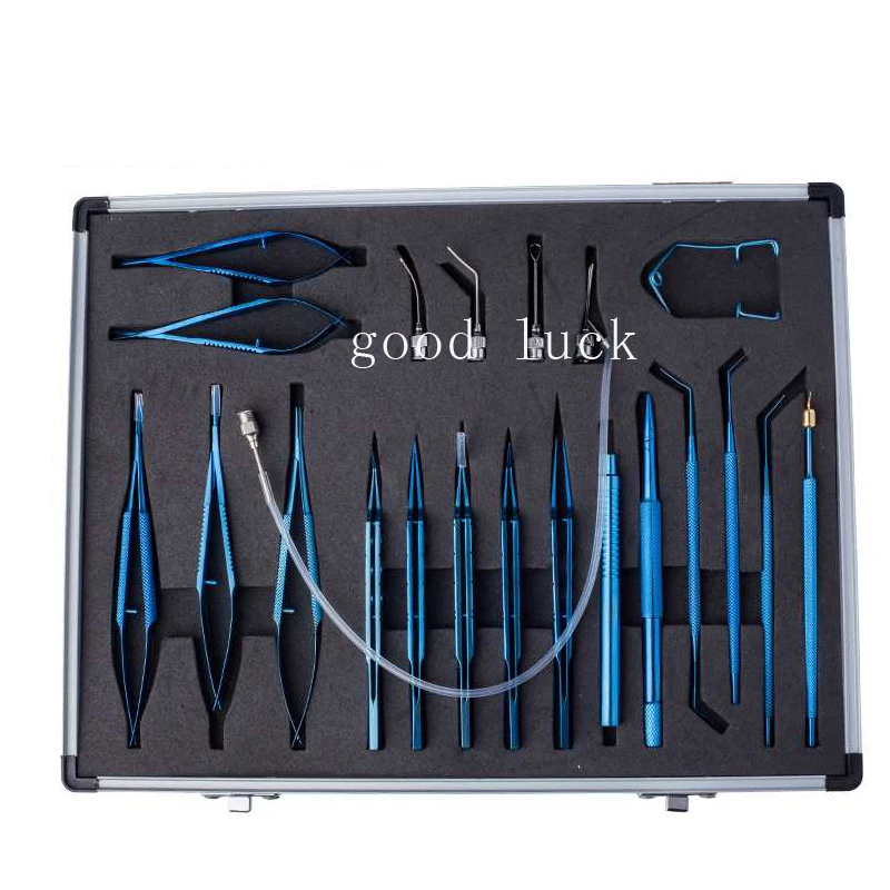 New 21PCS Titanium Alloy Eye Ophthalmic Set Instrument Eye Micro Tweezers Scissors Needle Holder Set Surgical Tools