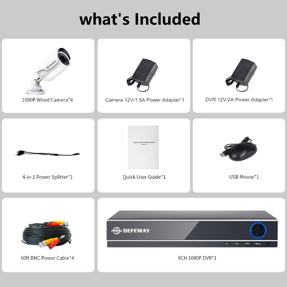 Камера видеонаблюдения DEFEWAY HD 8Channel1080P 2 МП 4 шт.|security kit|home security kitsecurity camera system |