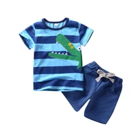 baby clothing blue striped tee baby crocodile print topssolid blue shorts 2pcs kids clothes sets