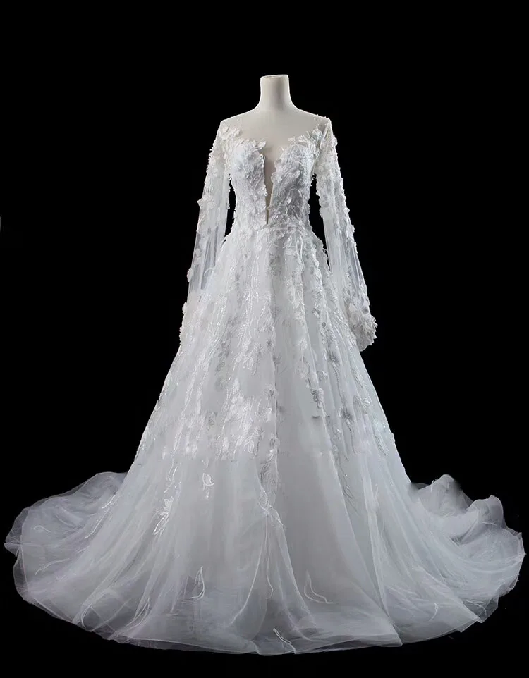 Vestido De Novia Escote V романтичное платье трапециевидной формы одежда с длинным рукавом