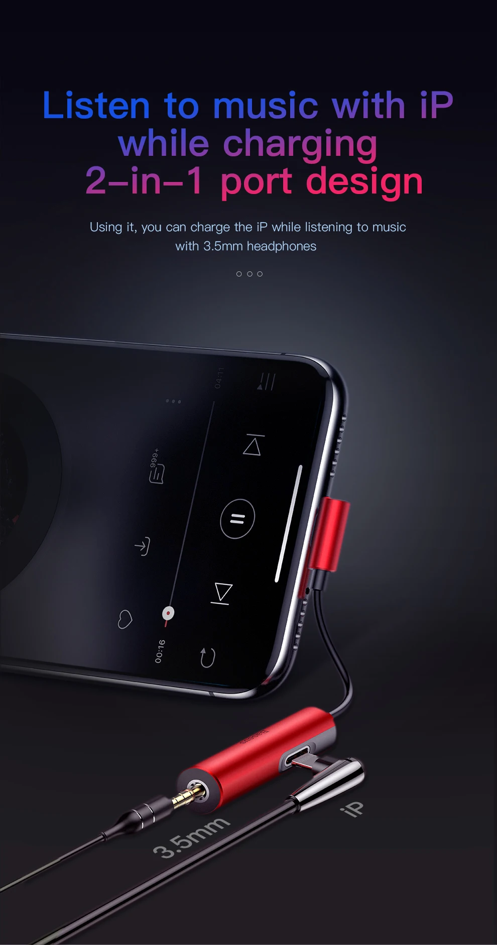 Baseus аудио Aux кабель сплиттер для iPhone Xs Max Xr X 8 7 Plus зарядный кабель адаптер для iPhone до 3,5 мм разъем адаптер для наушников