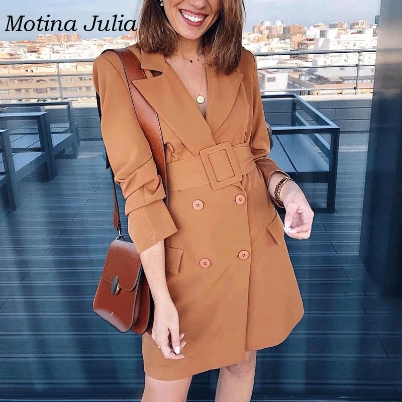 Motina Julia, трендовый двубортный Блейзер, пальто для женщин, пояс с поясом, pokcets, Блейзер, верхняя одежда, куртка, пальто, стрейчевый женский