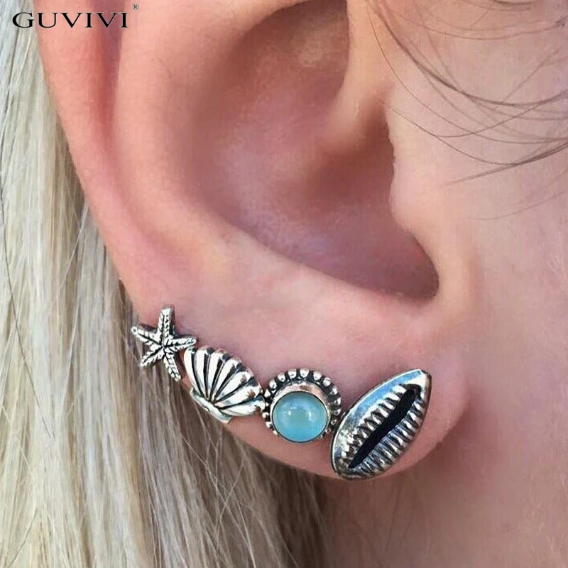 GUVIVI 4 шт./компл. винтажные этнические серьги в виде ракушек для женщин 2018 панк