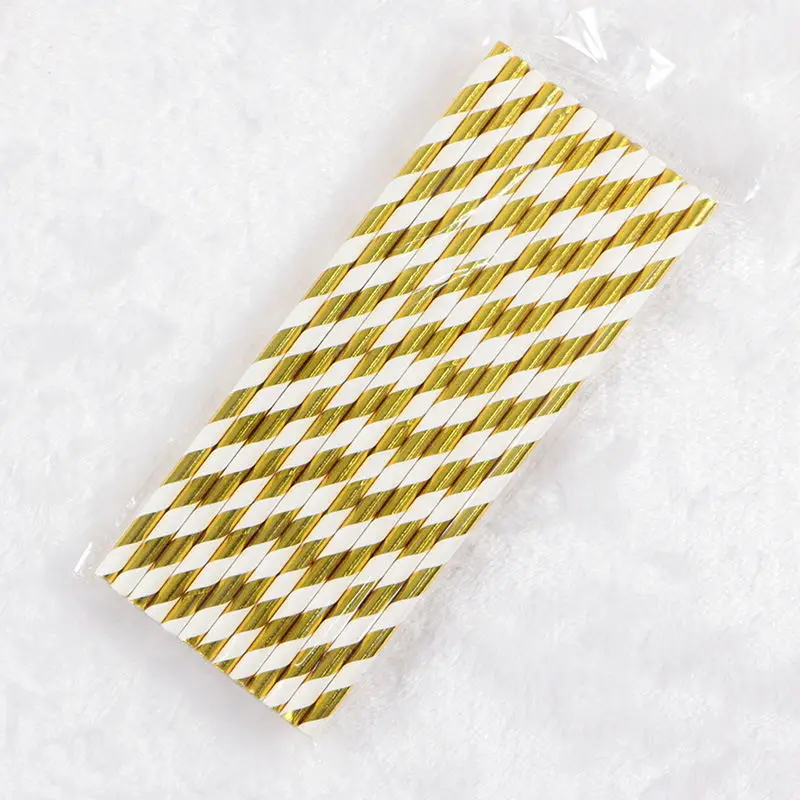 Gold stripe 25 шт. розовое золото серебро твердая полоса фольги бумажная соломинка для питья поп-палочки для торта День рождения Румяна свадебный душ вечерние украшения Соломинки - Цвет: Gold stripe
