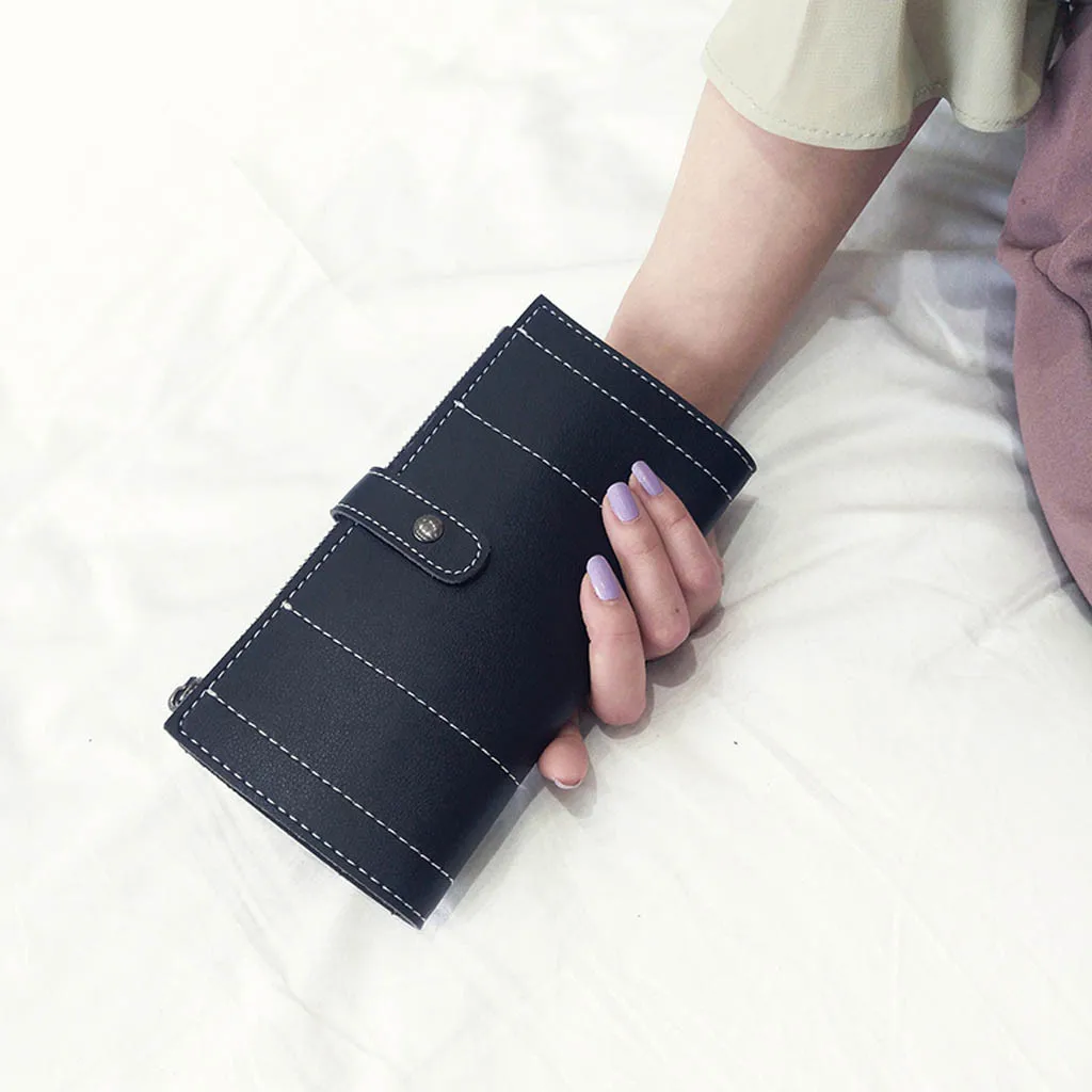 Женская сумка в ретро стиле длинный кожаный кошелек полоску для монет карт