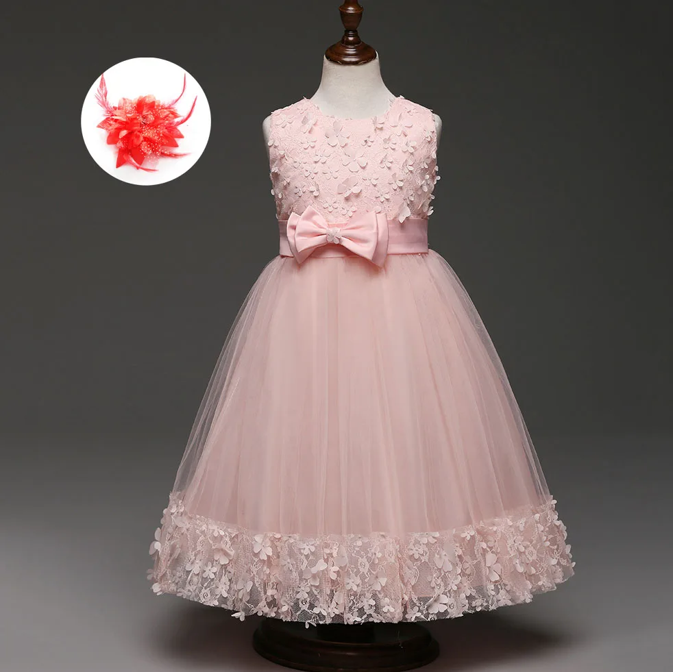 Мятно-зеленый бордовый персиковый цветок аппликация платья для девочек Дети