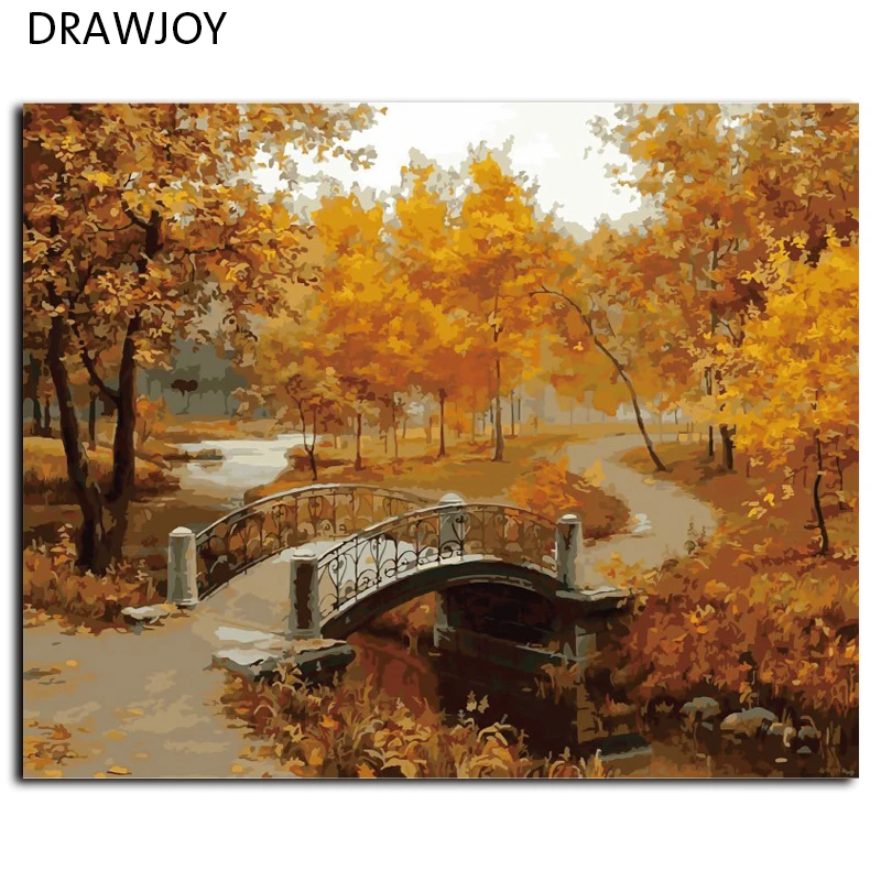 DRAWJOY Безрамные настенные художественные картины живопись по номерам DIY Цифровая живопись маслом на холсте домашний декор осень клен G071 40*50 см