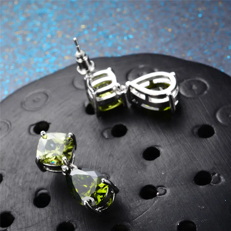 Женские серьги-капельки с Перидотом милые сережки-подвески оливковый зеленый