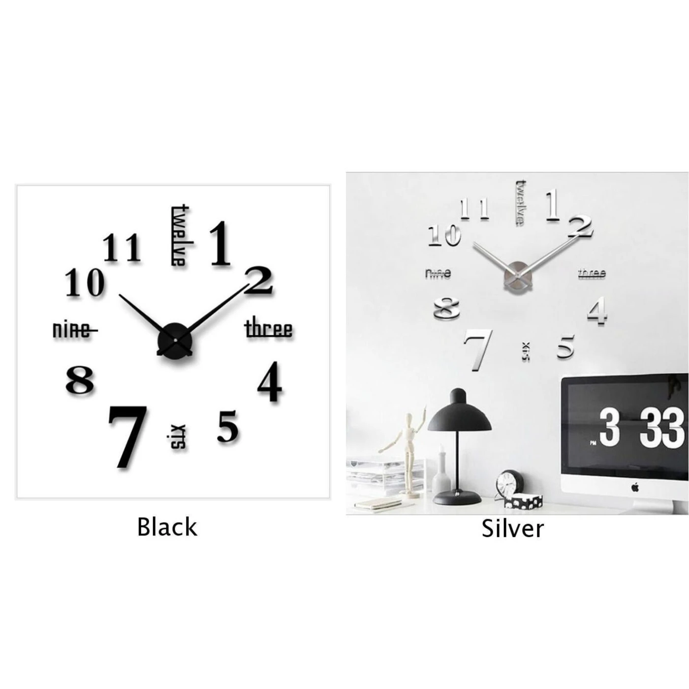 Искусство 3D DIY большое количество Зеркальная Наклейка для стены в виде часов